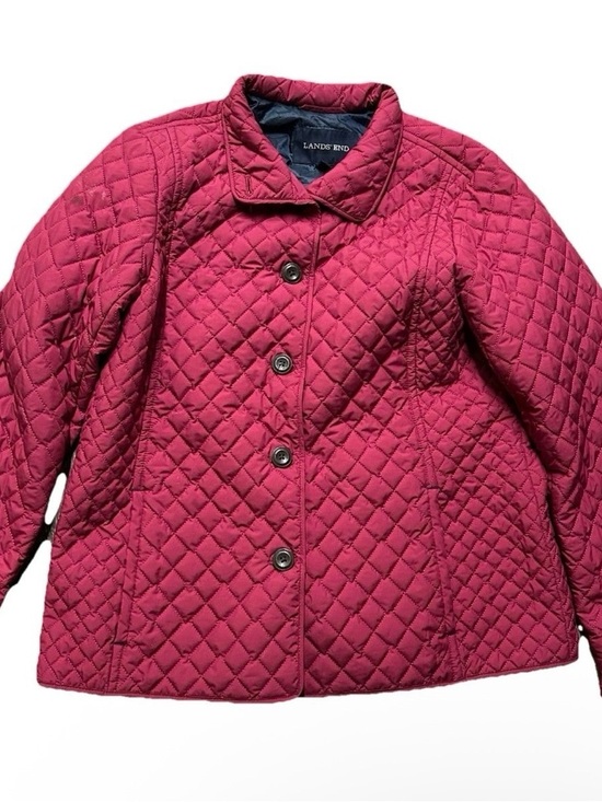 Lands' End Jackets & Blazers - Women’s Lands End Quilted Pink Button Down Puffer Jacket Size Large (14/16)
